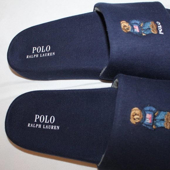 NIB POLO RALPH LAUREN MEN'S BEAR COTTON SLIDE NAVY‎ BLUE - Picture 4 of 5